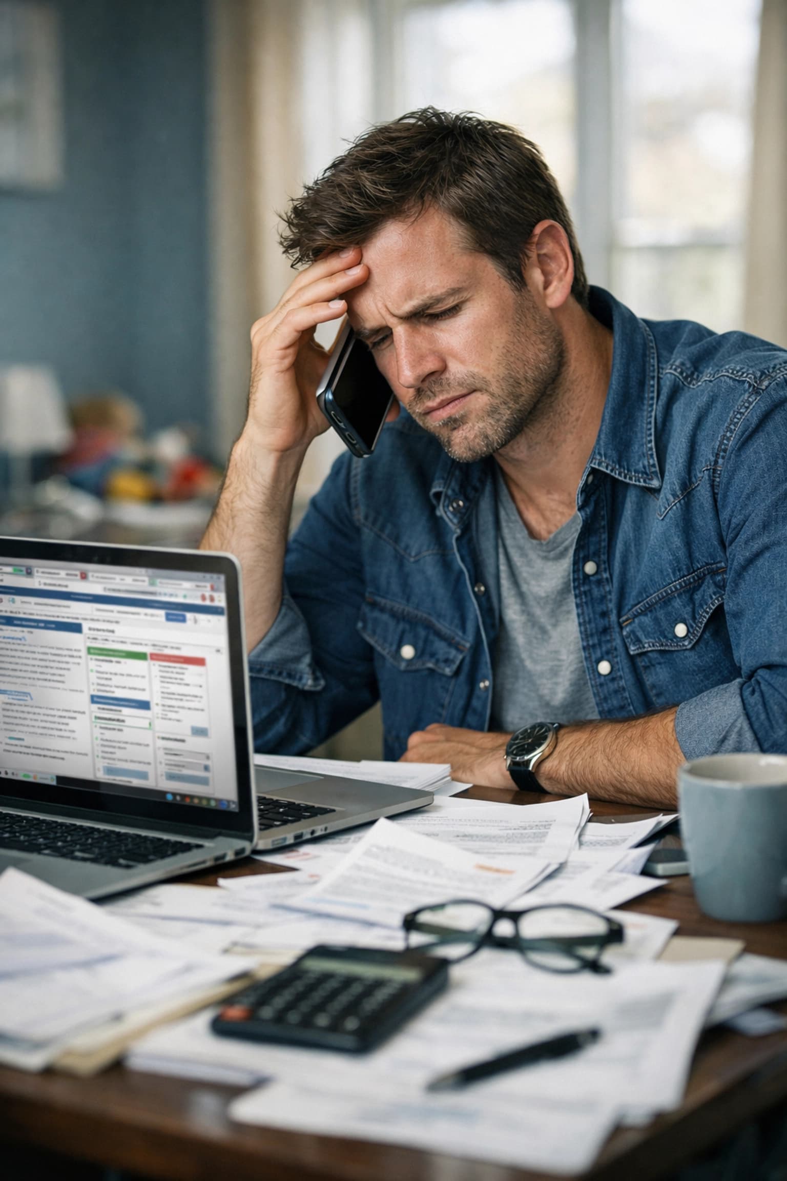 Stressed parent overwhelmed by paperwork while trying to get life insurance quotes the traditional way